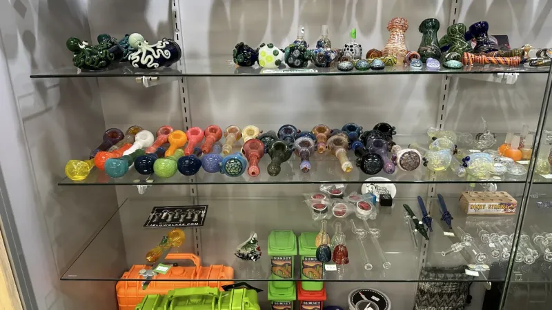 colorful small glass pipes